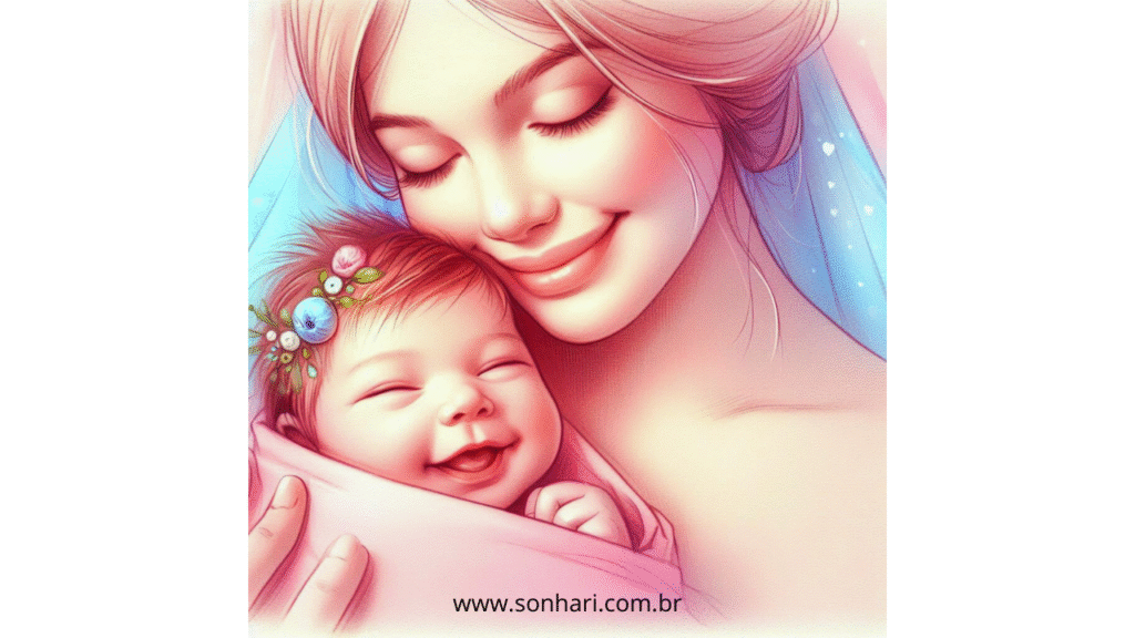 Imagem e um bebê feliz recém nascido nos braços da mãe